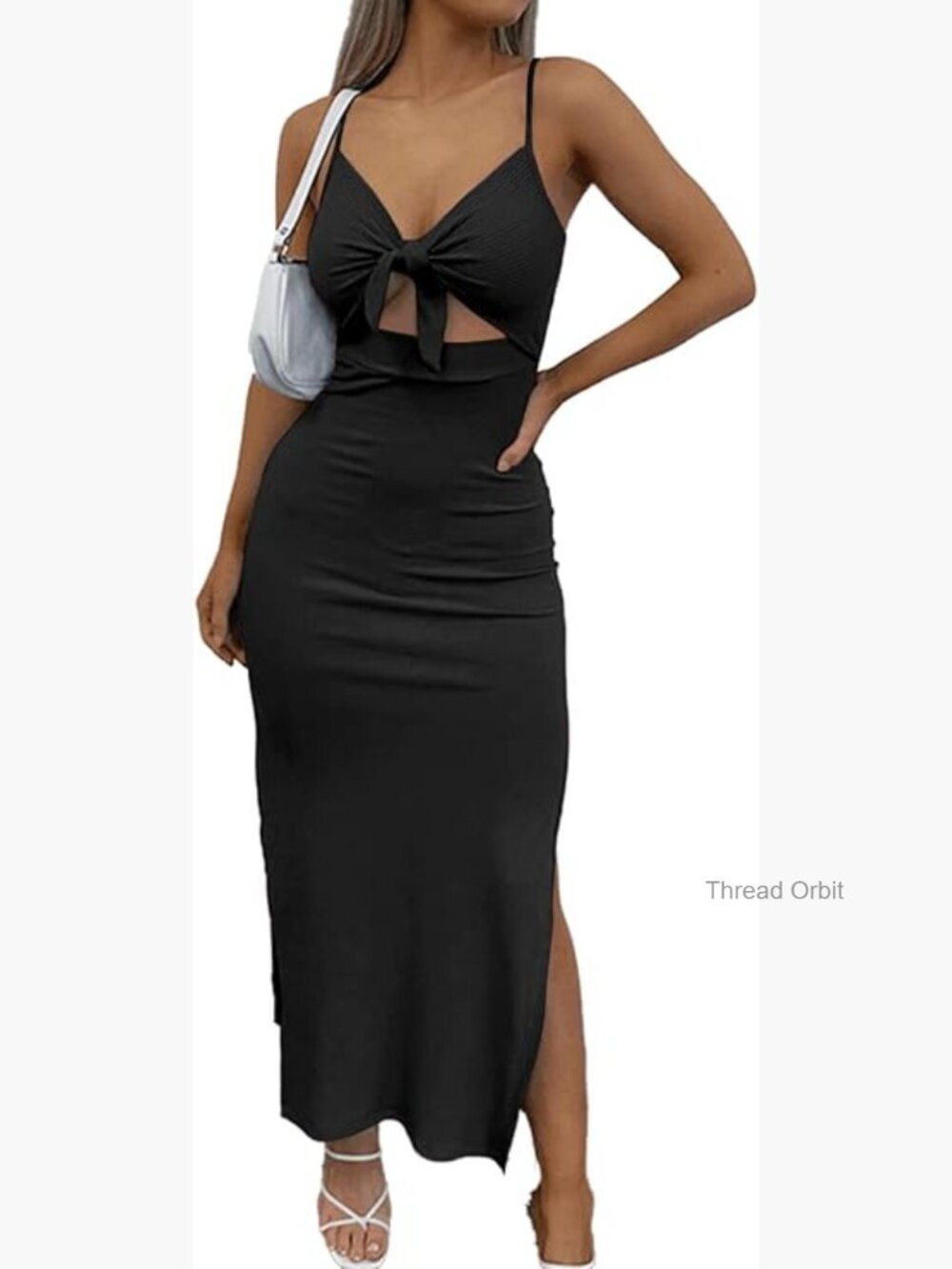Tie Knot Cut Out Side Split Sleeveless Knit Bodycon Maxi Dress